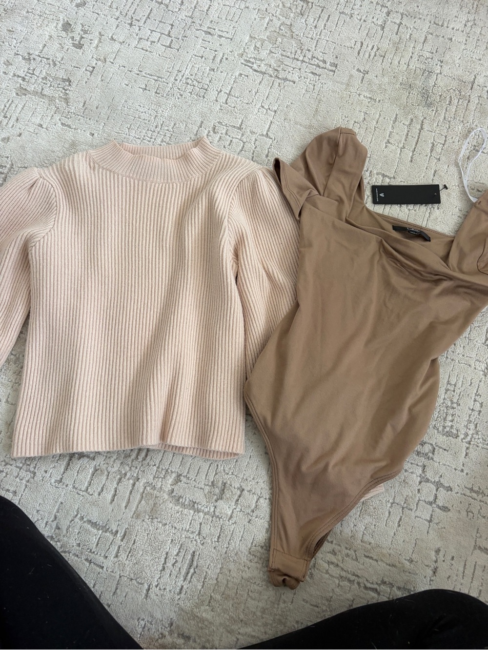 Lulu's BUNDLE cream sweater and NWT taupe bodysuit (with open back)